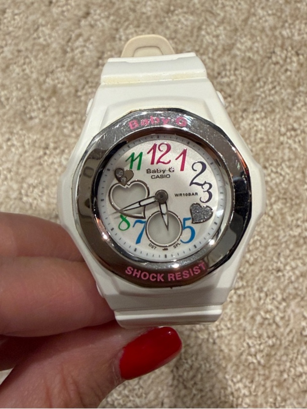 Casio Baby-G White Watch with Multi-Color Numerals
